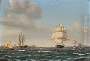 Sailing Ships Out Shore Kronborg Castle by Carl Ludwig Bille