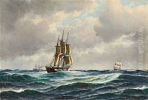 Seascape With Danish Sailing Ships by Carl Ludwig Bille