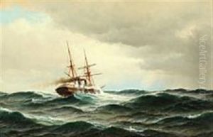 Seascape With Steamer On High Seas by Carl Ludwig Bille