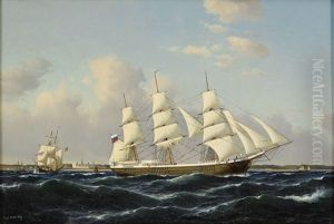 Rysk Tremastad Fullriggare I Oresund Med Kronborgs Slott I Fonden by Carl Ludwig Bille