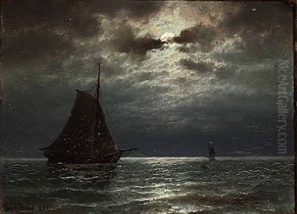 Seascape With Sailings Ships In Moonlight - view 1