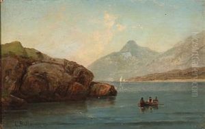 Norwegian Fjord Scene With Two Fishermen In A Rowing Boat