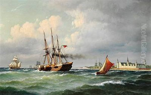 Seascape Off Kronborg With Numerous Ships And A Pilot Boat - view 1