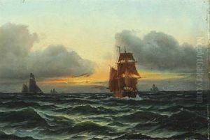 Seascape With Sailing Ship by Carl Ludwig Bille