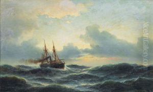 Steamship On Open Sea by Carl Ludwig Bille
