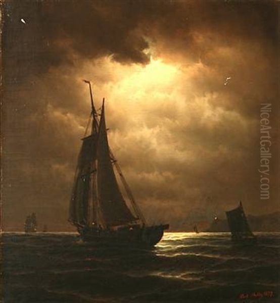 Coastal Scene With Sailing Ships On The Sea A Late Evening - view 1