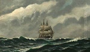 Seascape With A Warship by Carl Ludwig Bille