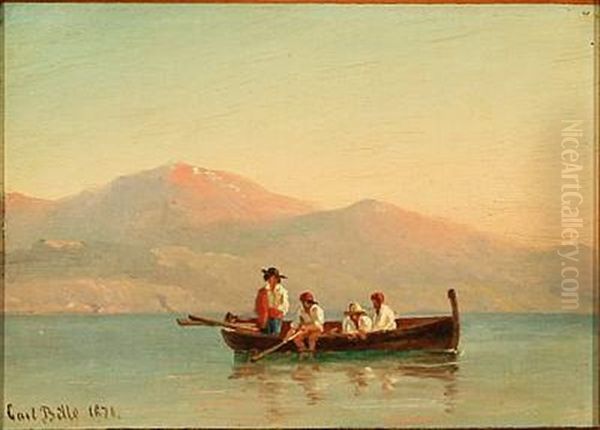 Quiet Afternoon With Fishermen On The Bay Of Naples, In The Background Vesuvius - view 1
