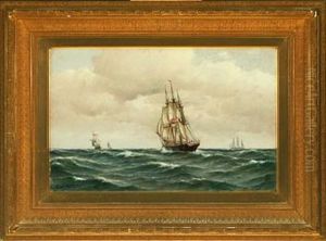 Larger Sailing Ships At Sea, In Fresh Weather by Carl Ludwig Bille