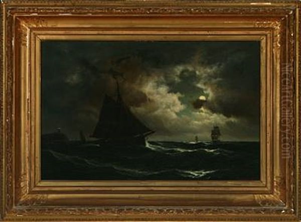 Maritime Scenery With Vessels In Moonlight - view 1