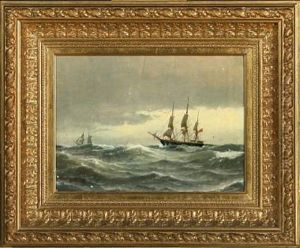Two Sailing Ships At Sea by Carl Ludwig Bille