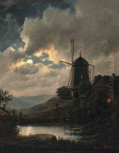 Landskap Med Vindmolle by Carl Ludwig Bille