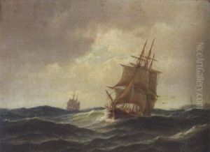 Segelschiffe In Bewegter See by Carl Ludwig Bille