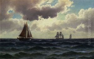 Sejlskibe Pa Havet by Carl Ludwig Bille