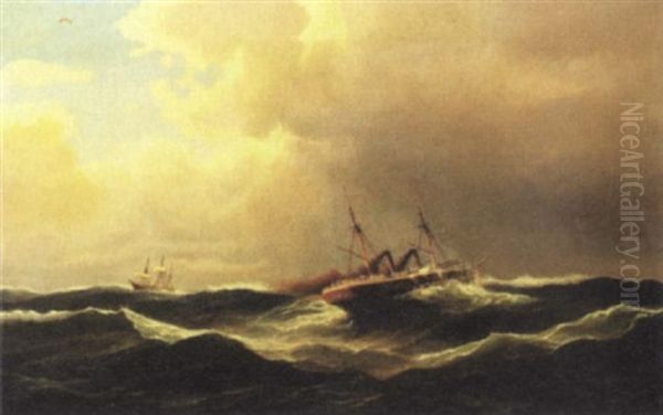Marine Med Hjuldamper Og Sejlskib I Hoj So - view 1