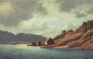 Klippekyst Med Bygninger Og Damper by Carl Ludwig Bille