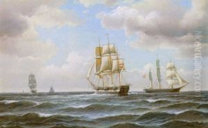 Marine Med Danske Linieskibe I Sundet by Carl Ludwig Bille