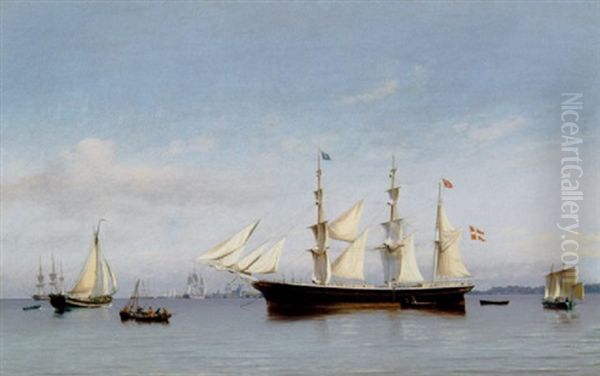 Portraet Af Barkskibet "ludvig Holm", Liggende For Anker Pa Kobenhavns Rhed - view 1