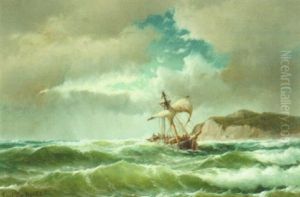 Marine Med Sejlskib I Oprort Hav by Carl Ludwig Bille