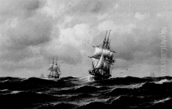 Ships At Full Sail On Open Seas - view 1