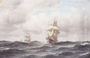 Engelsk Fregat Og Flere Skibe I Nordsoen by Carl Ludwig Bille