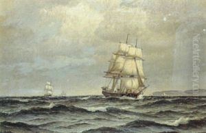Sejlskibe Ud For Kysten by Carl Ludwig Bille