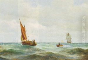 Marine Med Sejlskibe Or Jolle by Carl Ludwig Bille