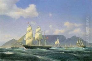 Marine Med Sejlskibet "frigga" Ud For Taffelbay by Carl Ludwig Bille
