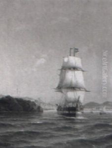 Marine Med Sejlskib Udfor Sydlandsk Kyst by Carl Ludwig Bille