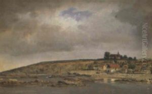 Bornholmsk Kystparti Med Udsigt Mod Gudhjem Og Den Gamle Kirke