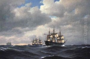 Franske Orlogsfart+jer Pa Havet by Carl Ludwig Bille