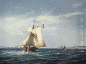 Marine Med Sejlskibe Ud For Kysten by Carl Ludwig Bille