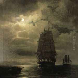 Segelfartyg I M+nljus by Carl Ludwig Bille