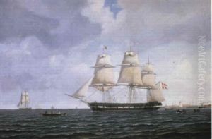 The Frigate Freia Outside Copenhagen by Carl Ludwig Bille