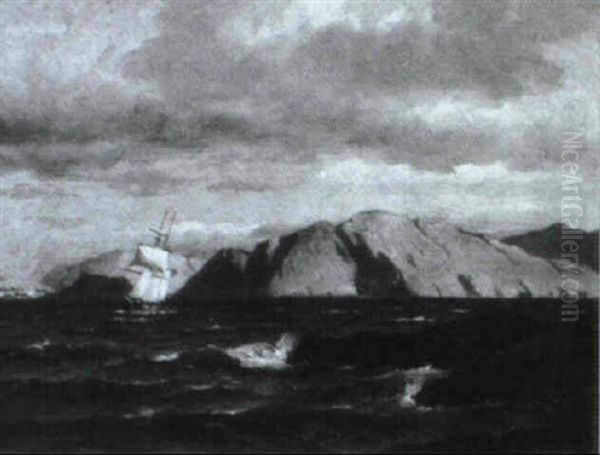 Marine Med Sejlskib Ud For Kystby - view 1