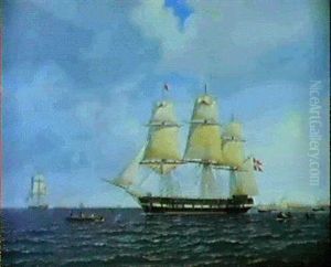 Fregatten Freia Ud For Kobenhavn by Carl Ludwig Bille