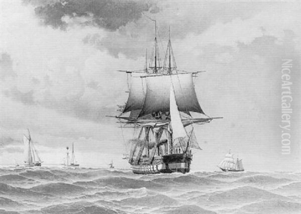 A Danish Man-o'-war, And Other Shipping At Sea - view 1