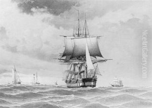 A Danish Man-o'-war, And Other Shipping At Sea by Carl Ludwig Bille