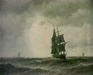 Marine Med Sejlskib. 1874 by Carl Ludwig Bille