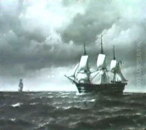 Marine Med Fransk Korvet by Carl Ludwig Bille