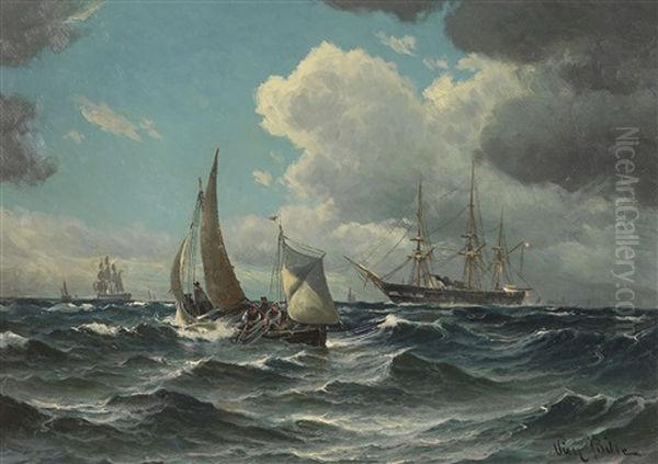 Fischerboot Und Dampfsegler Auf Bewegter See - view 1