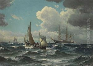 Fischerboot Und Dampfsegler Auf Bewegter See