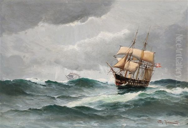 Seascape With Sailing Ships In Rough Seas - view 1