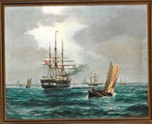 The Frigate Jutland, A Pilot Boat And Numerous Ships Off Copenhagen by Vilhelm Bille