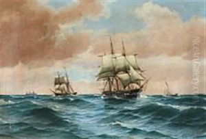 Sailing Ships At Sea by Vilhelm Bille