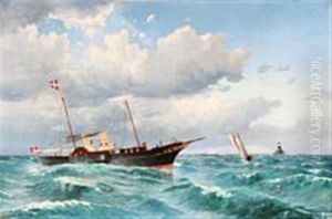 Seascape With The Old Danish Royal Yacht Dannebrog Off Copenhagen by Vilhelm Bille
