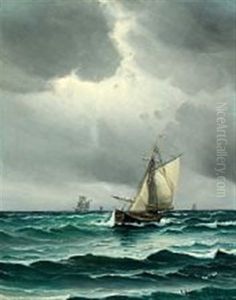 Sailing Ships At Sea by Vilhelm Bille