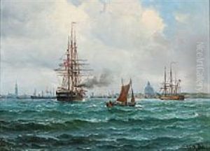Seascape With Sailing Ships Off The Harbour Of Copenhagen