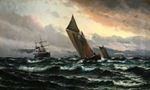Seascape With Sailing Ships In High Waves by Vilhelm Bille