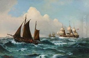 Seascape With Ships On A Windy Day